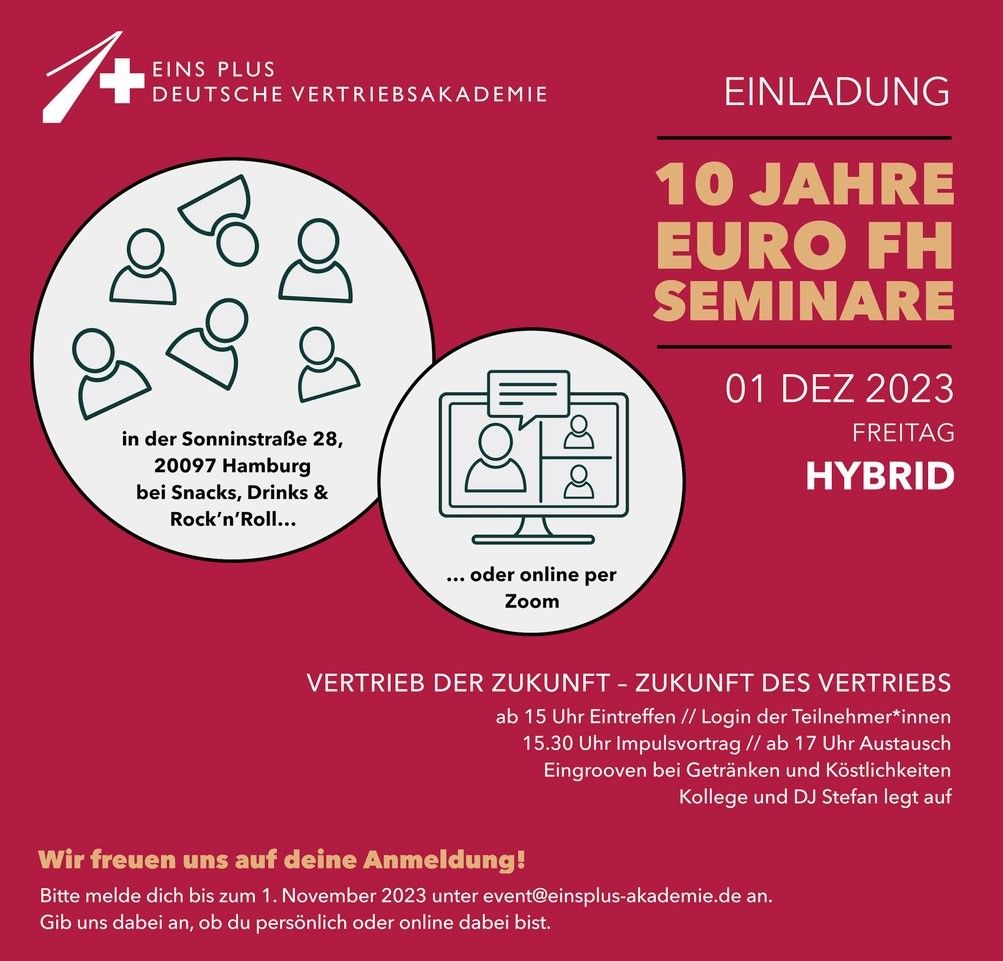Einladung 10 Jahre Euro-FH Semiare bei Eins Plus - Deutsche Vertriebsakademie GmbH (Hamburg)